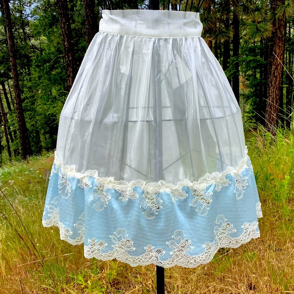Light blue lace Ruffle Sheer Off White Apron Octoberfest Bridal Shower Birthday